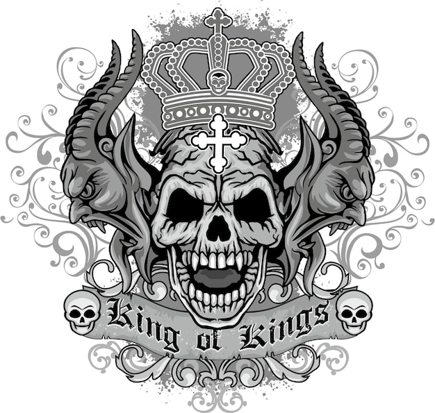 頭蓋骨と悪魔のグランジヴィンテージデザインTシャツとゴシックサイン