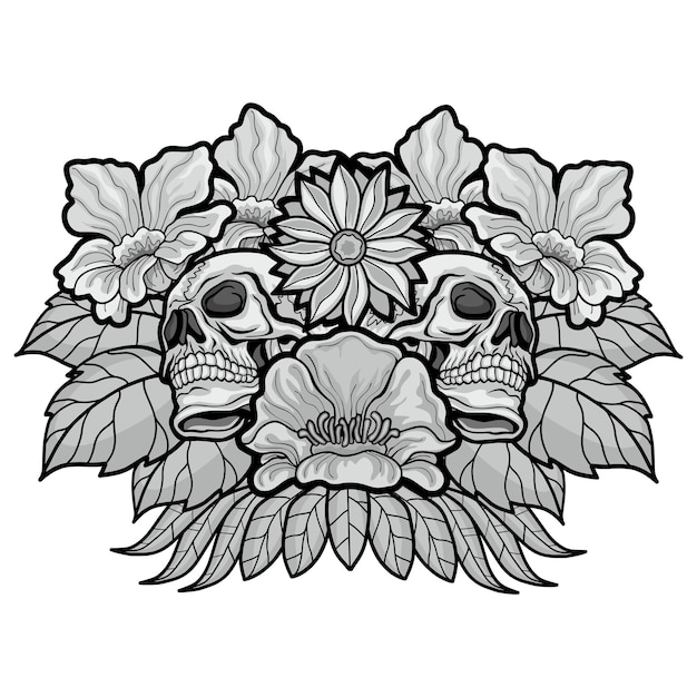 Gothic sign with skull and flowers, grunge vintage design t shirts