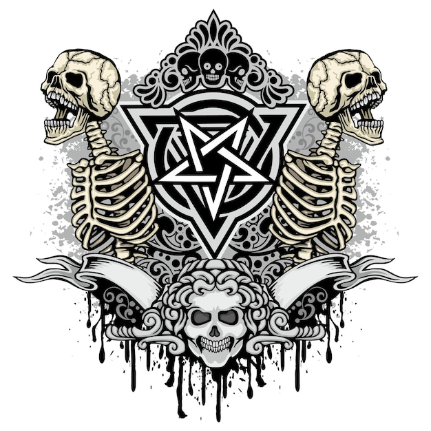 Vector gothic sign with skull, grunge vintage design t shirts