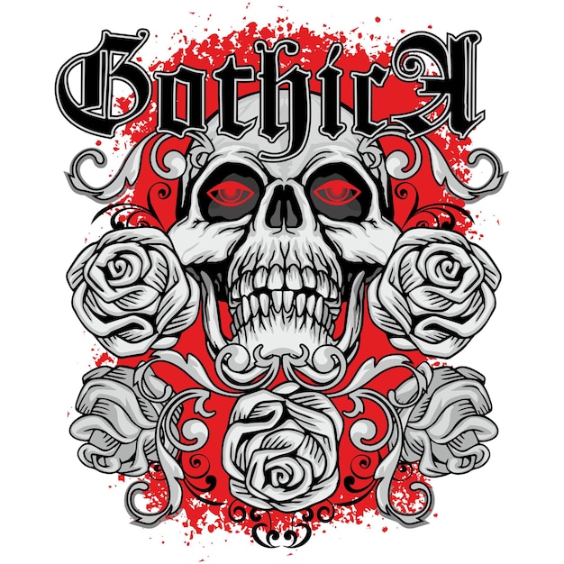 Gothic sign with skull and roses grunge vintage design t shirts