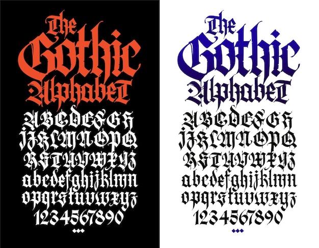 Gothic Uppercase and lowercase letters on a white background Beautiful and stylish calligraphy