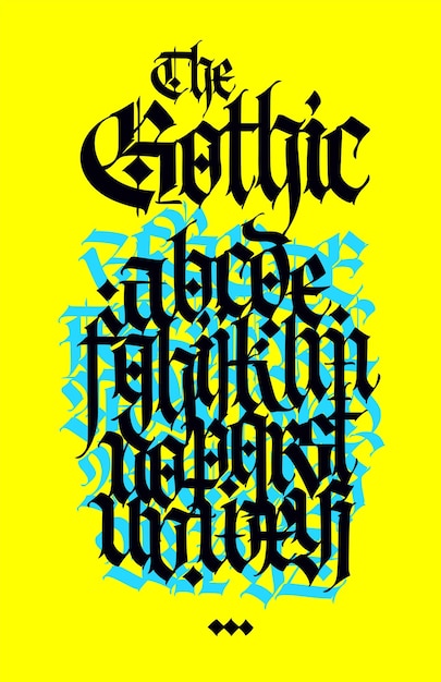 Gothic vector lowercase black letters on a yellow background