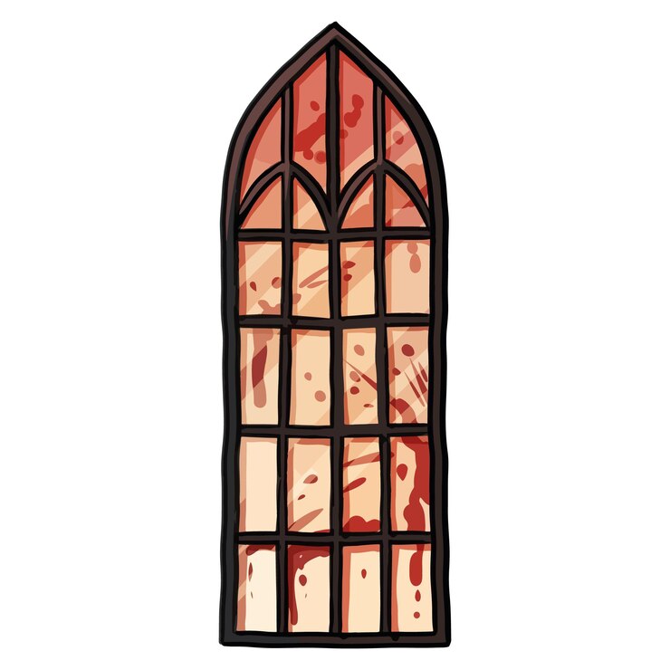 Vector gothic window doodle vampire stained glass window concept halloween spooky hand drawn element vector graphic illustration for stickers labels prints laser cut files stationery