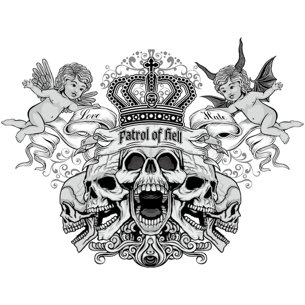 Vector gotisch bord met schedel grunge vintage design t-shirts