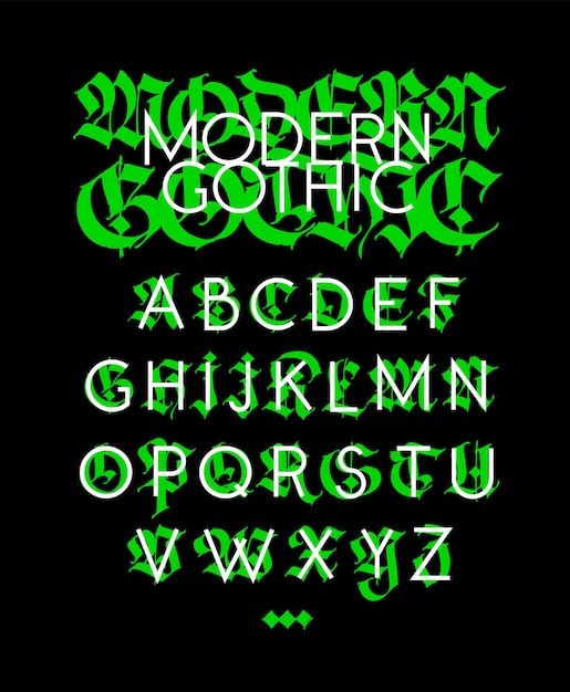 Gotisch display Engels alfabet Vector Middeleeuwse Latijnse letters Vermengd met subtiel grotesk