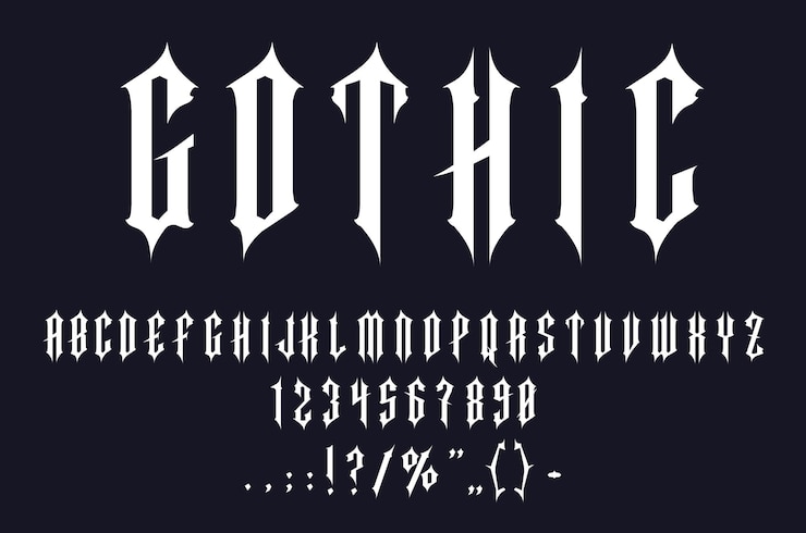 Vector gotisch lettertype middeleeuws type tattoo antieke letters