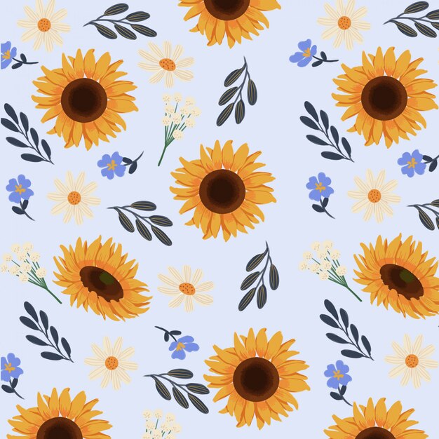 Vector goucahe summer yellow sunflower seamless pattern