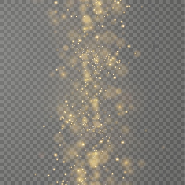 Goud fonkelend stof met gouden fonkelende sterren op een transparante achtergrond Glinsterende textuur