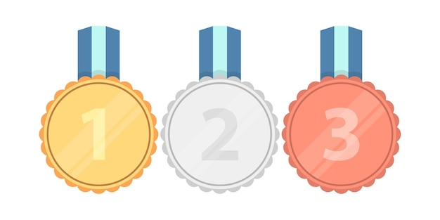Goud zilver bronzen medailles met lint vlakke afbeelding
