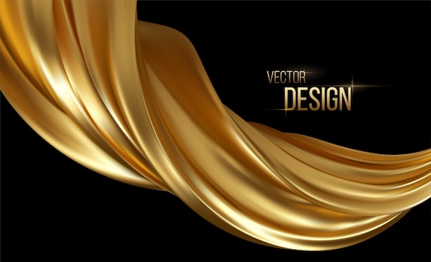 Vector gouden 3d-golf. abstracte beweging moderne illustratie. luxe gouden kleurstroom