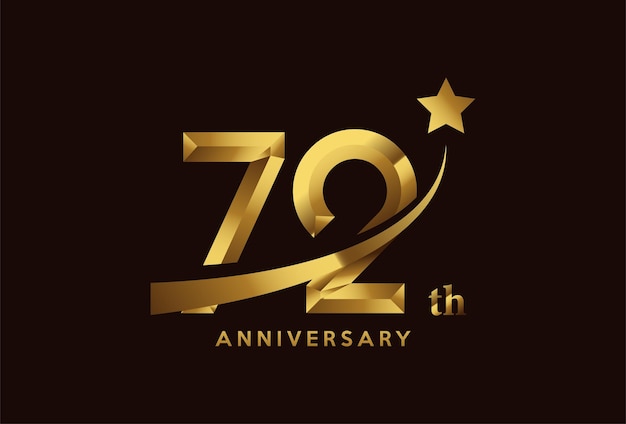 Gouden 72-jarig jubileumviering logo-ontwerp met stersymbool