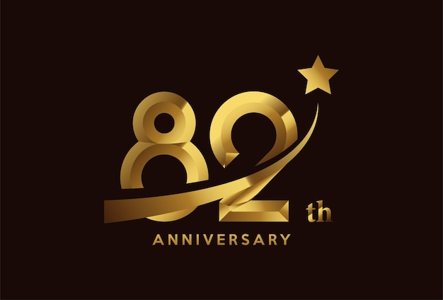 Gouden 82-jarig jubileumviering logo-ontwerp met stersymbool