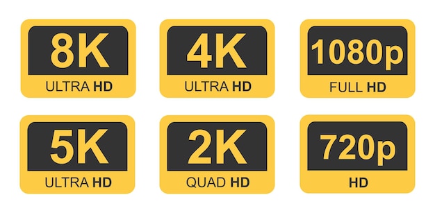 Gouden 8k 4k 5k ultra hd video resolutie pictogram logo high definition tv game screen-monitor