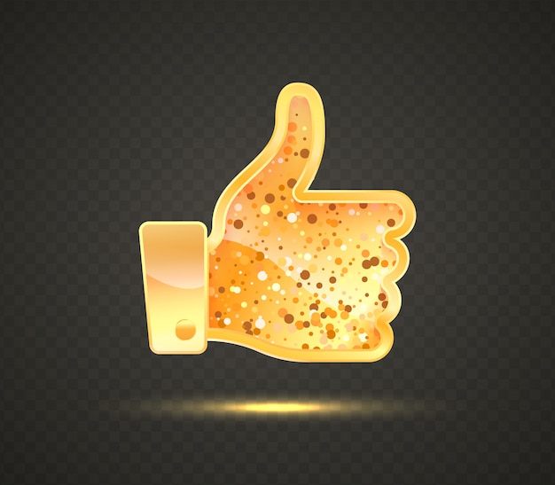 Gouden als teken. Hand met vinger omhoog sociale media vectorsymbool