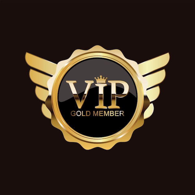 Gouden badge VIP premium lid ontwerp geïsoleerd op zwarte achtergrond