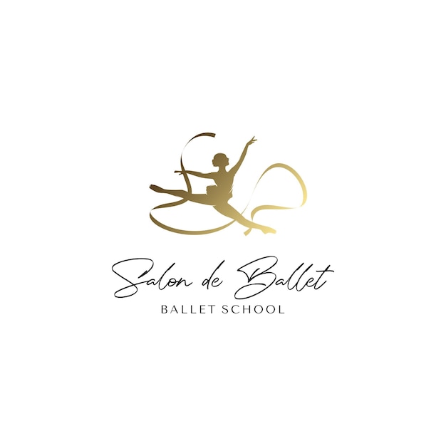 Gouden ballerina studio logo ontwerpsjabloon