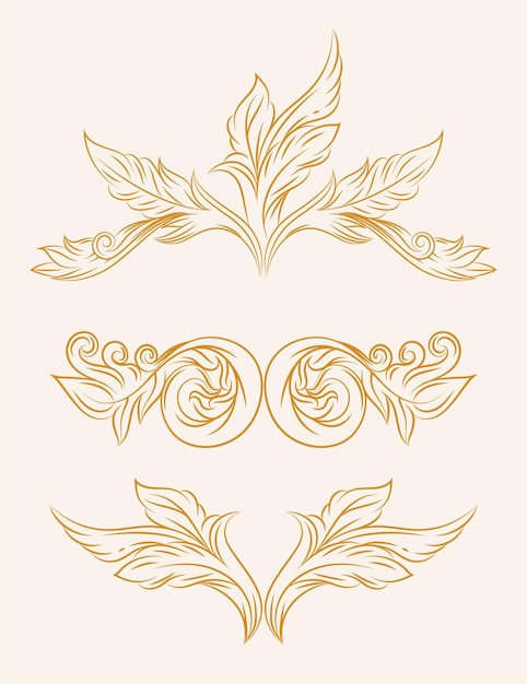 Vector gouden barokke vintage bloemen icon set
