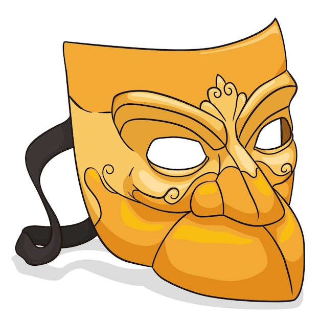 Vector gouden bauta-masker in cartoon-stijl op witte achtergrond