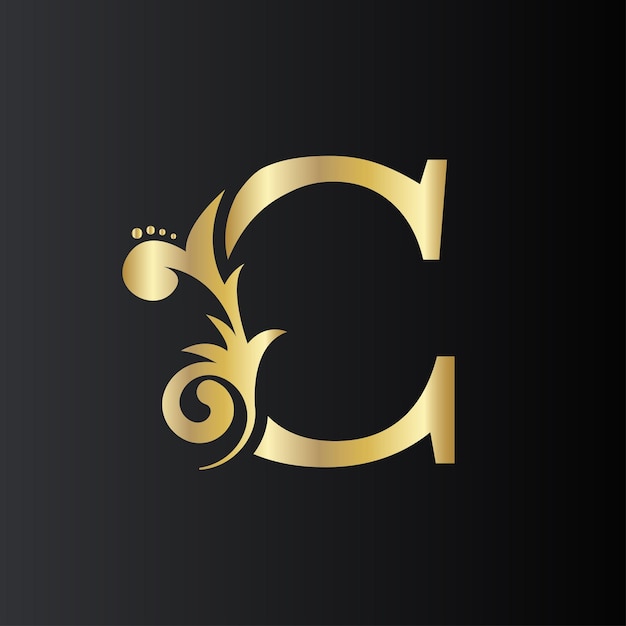 Gouden beginletter C met eenvoudige bloemenbladeren Luxe natuurlijk logopictogram Elegant botanisch ontwerp Vectorillustratie