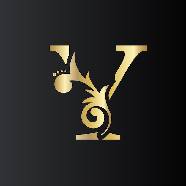 Gouden beginletter Y met eenvoudige bloemenblaadjes Luxe natuurlijk logopictogram Elegant botanisch ontwerp Vector illustratie