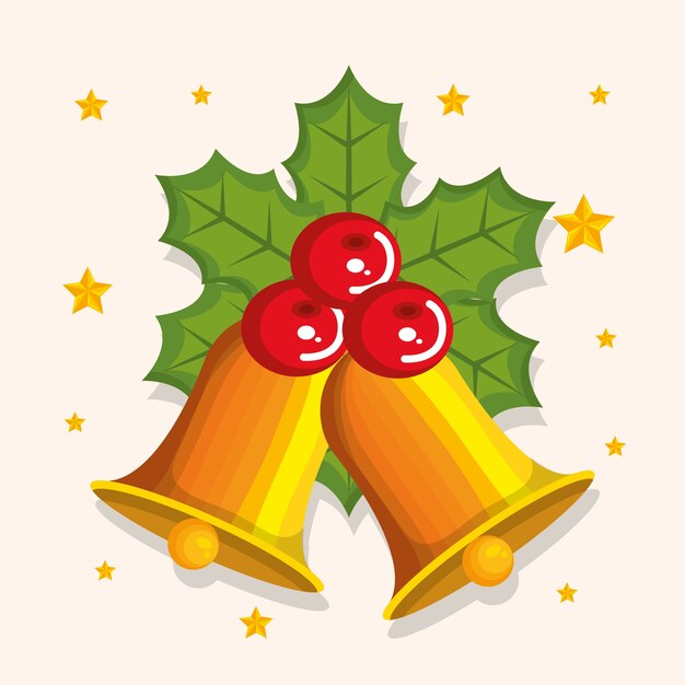 Gouden bel met rode holly berry ster Kerstdecoratie