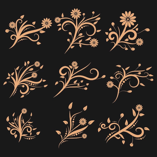 gouden bloemen en bloeit ornament vector illustratie set