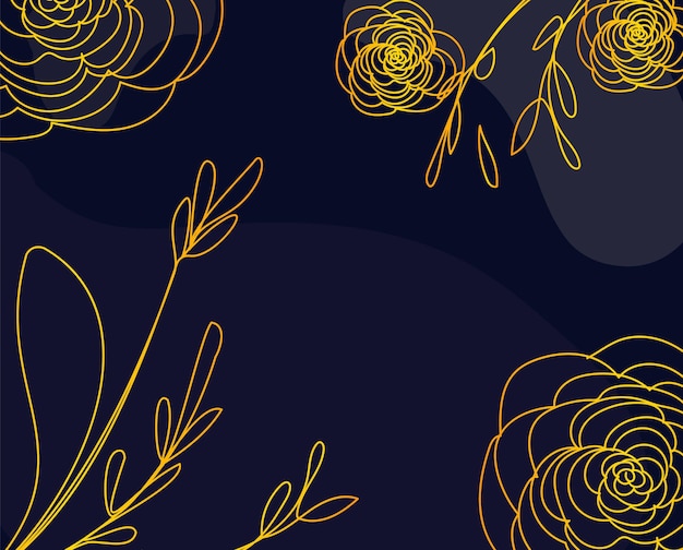 Gouden bloemen op donkere achtergrond. Wallpaper Vector Kan worden gebruikt als een lay-out voor een verjaardagswenskaart