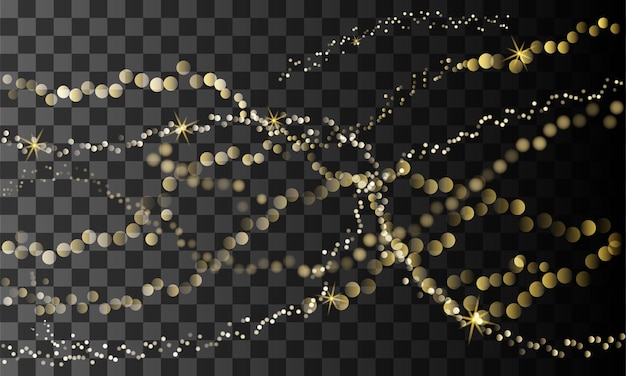 Gouden bokeh en sterren schitteren glinstering op transparante achtergrond feestelijk glanzend achtergrondbehang voor Kerstmis en Nieuwjaar vectorillustratie in eps10-indeling