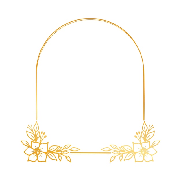 Gouden boog bloemen frame met met de hand getekende bladeren eenvoudig en minimalistisch frame ontwerp