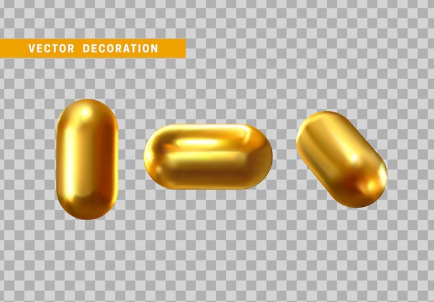 Vector gouden capsule geometrische vorm. realistisch 3d-ontwerp. vectorillustratie