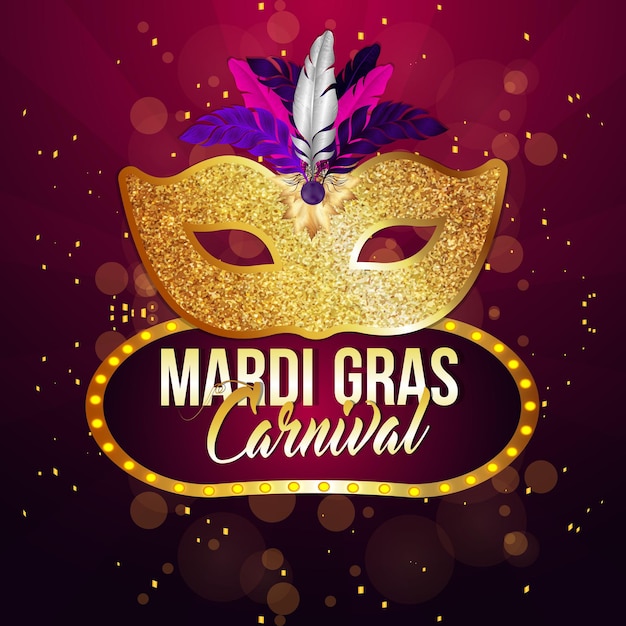 Gouden carnaval masker en veer, carnaval brazilië evenement en achtergrond