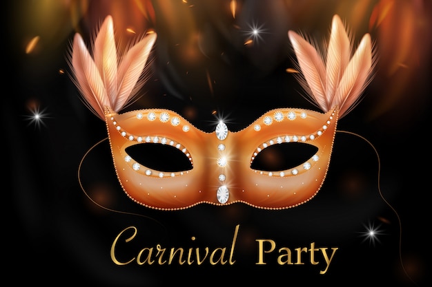 Gouden carnaval masker, maskerade, mardi gras. carnaval glinsterende belettering ontwerp, uitnodiging voor carnaval.