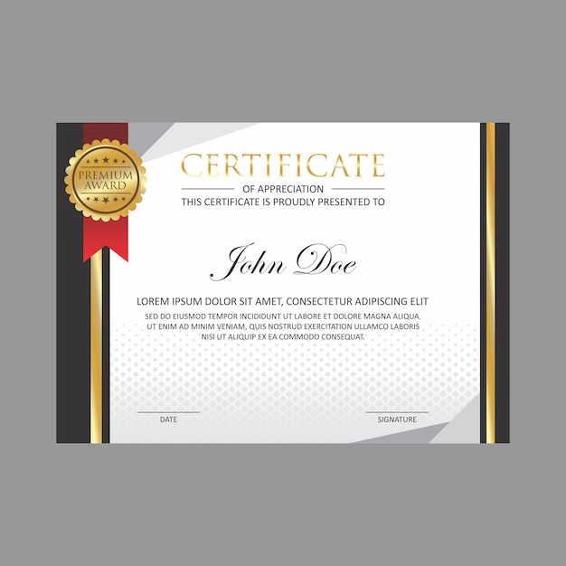 gouden certificaat ontwerpsjabloon met gouden badge