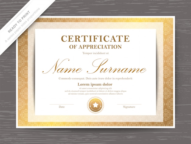 Gouden certificaat van waardering award diploma sjabloon