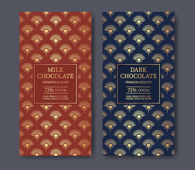 Gouden chocolade pakket ontwerp label set
