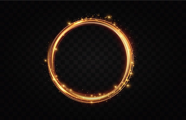 Gouden cirkel met vuureffecten. lichteffect. vector