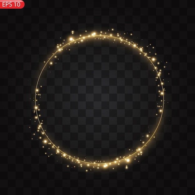 Gouden cirkels kader met glitter licht effect Een gouden flits vliegt in een cirkel in een lichtgevende ring