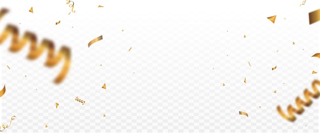 Vector gouden confetti en lint luxe achtergrond geïsoleerd op transparante achtergrond viering achtergrond partij decoratie frame sjabloon