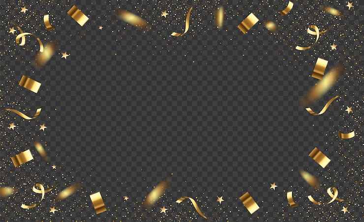 Vector gouden confetti geïsoleerd op zwarte achtergrond ontwerp sjabloon voor kaart uitnodiging decoratief element