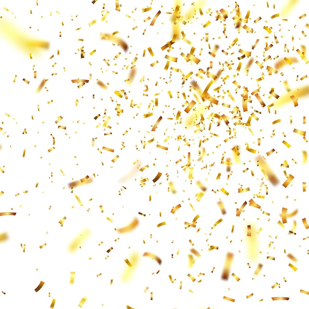 Vector gouden confetti met lint vallen glanzende confetti glitters in gouden kleur nieuwjaar verjaardag
