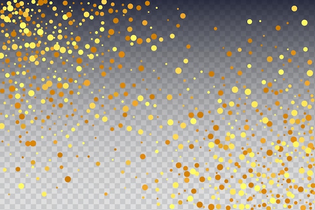 Gouden confetti op rood. geïsoleerde gouden stofdeeltjes. foil border. geometrische verjaardag achtergrond. vloeibare verjaardagskaart. willekeurige bruid achtergrond. vector ronde bokeh. abstract iridescente achtergrond.