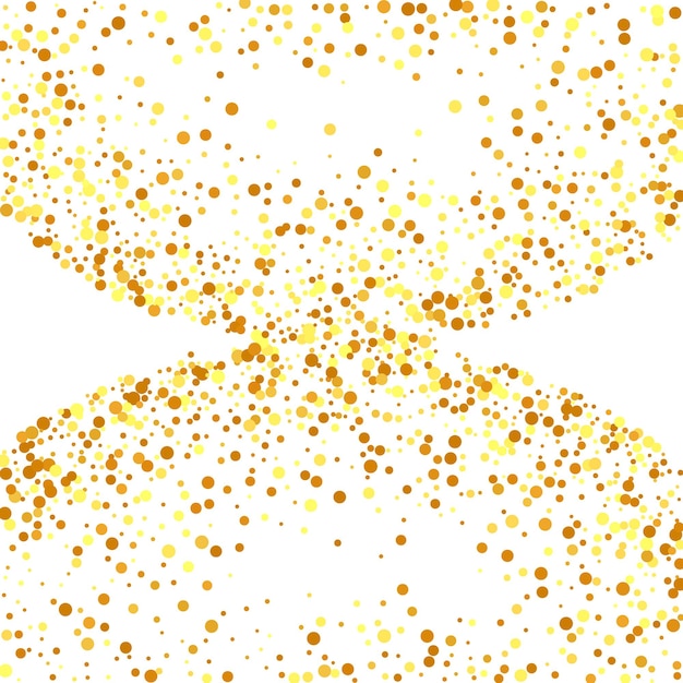 Gouden confetti op witte achtergrond. Geïsoleerde gouden stofdeeltjes. Willekeurige bruidsachtergrond. Folie rand. Abstracte iriserende verjaardagskaart. Vectorronde Bokeh. Geometrische jubileumachtergrond.