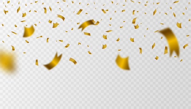 Gouden confetti valt confetti streamer klatergoud op een transparante achtergrond voor ontwerp en congrat