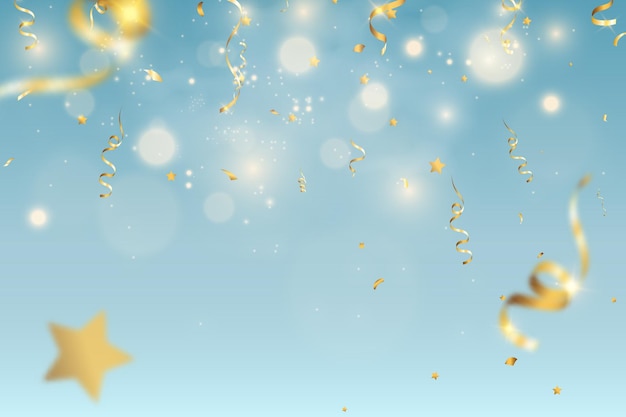 Gouden confetti valt op een mooie achtergrond vallende streamers op het podium