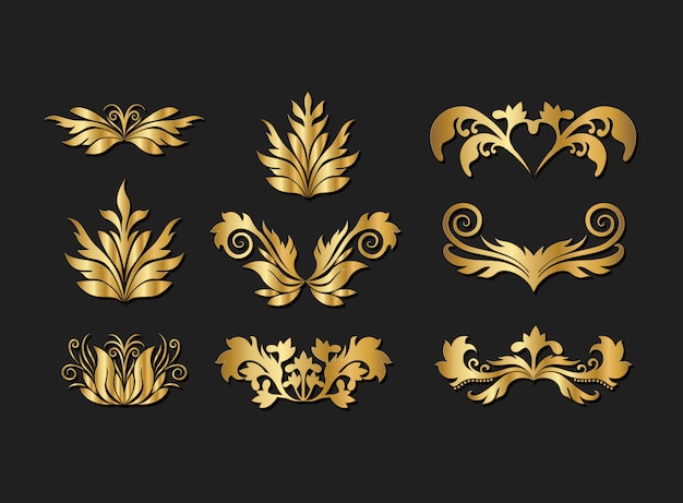 Gouden decoratieve bladeren elementen instellen