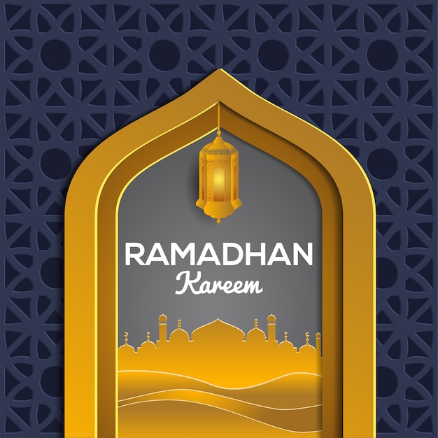 Gouden decoratieve ramadan kareem wenskaart