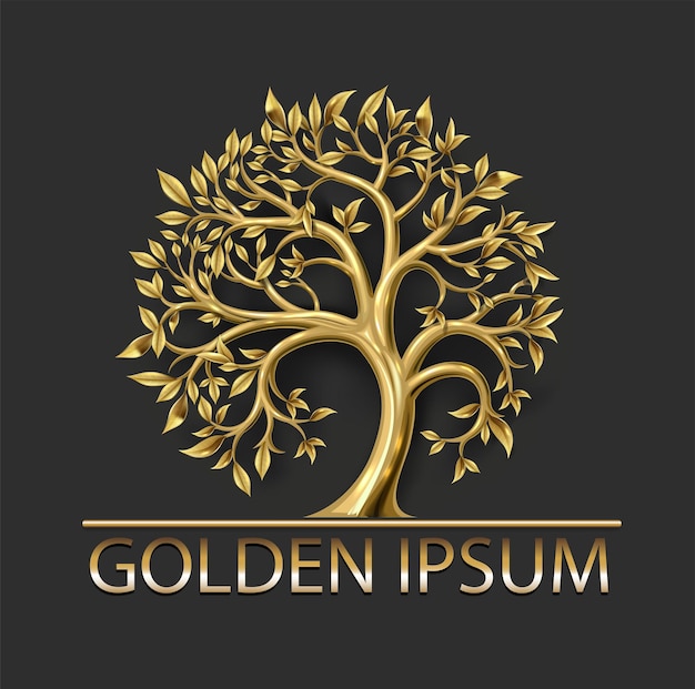 Gouden decoratieve sprookjesboom rond logo embleem