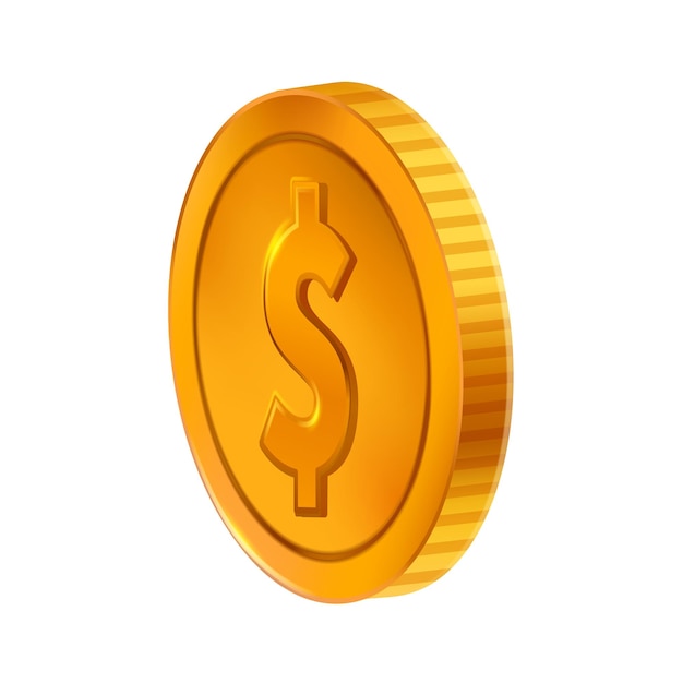 Gouden dollarmunt 3D-illustratie op witte achtergrond