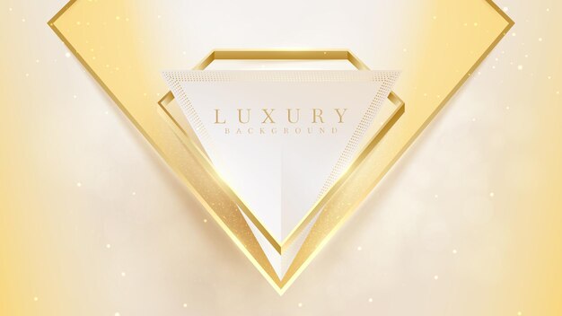 Gouden driehoek frame met glitter licht effect en bokeh decoratie, 3d luxe stijl achtergrond.