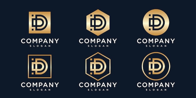 Gouden eerste letter d logo ontwerpsjabloon